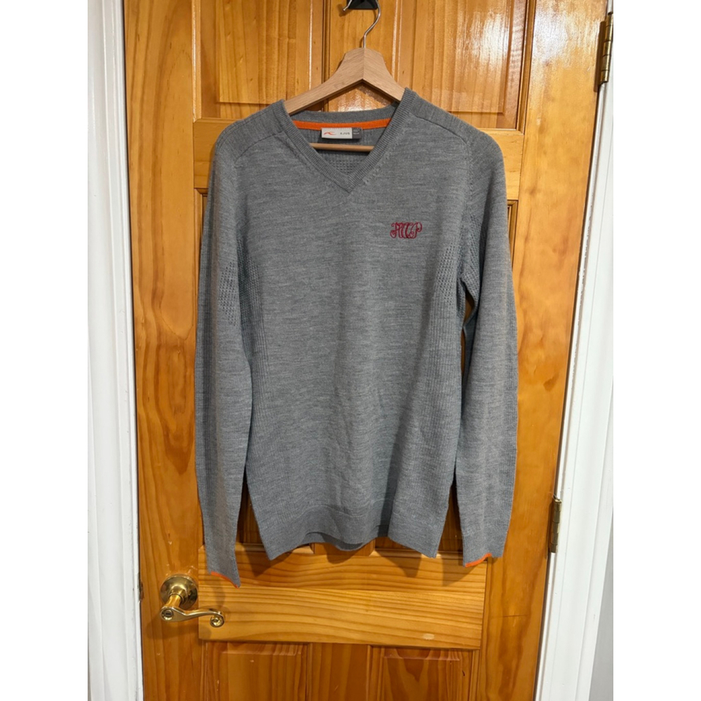 KJUS Gray Merino Wool Blend V-Neck Golf Sweater Men’s M Monogram Performance